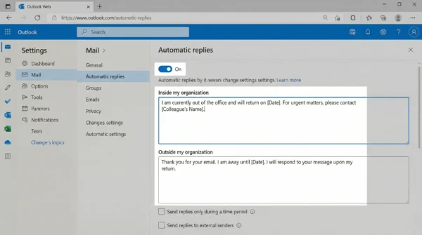 Set Out of Office in Outlook Web